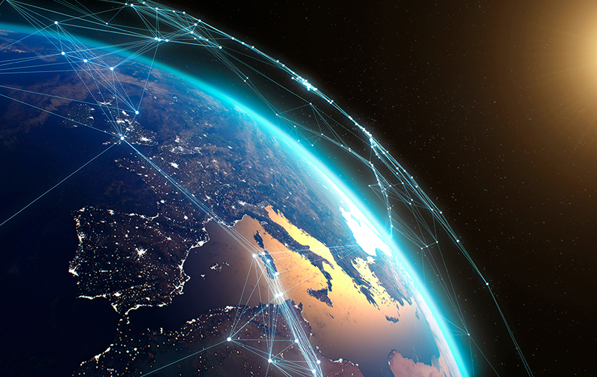 Earth from outer space with lines showing the connections using wireless infrastructures