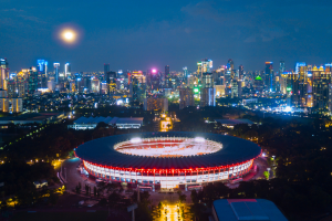 Stadium in a lit up city